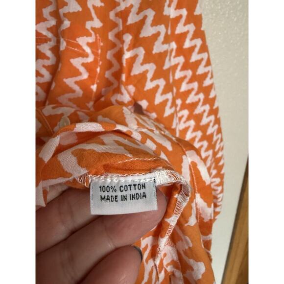 Roberta Roller Rabbit Button Front Tunic Top Medium Orange White Cotton Zigzag - Picture 3 of 5